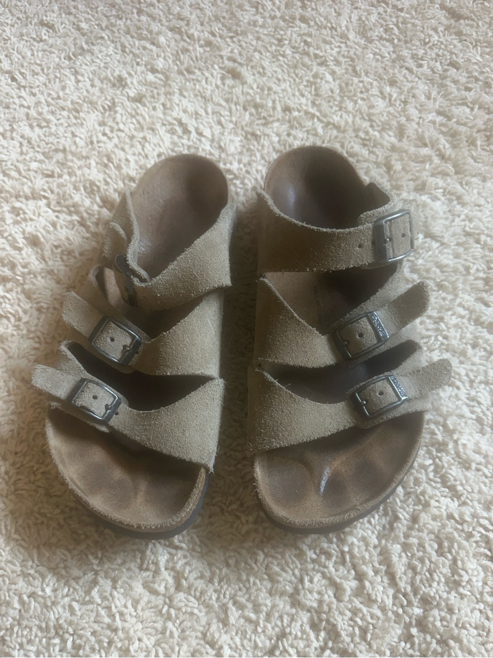 Birkenstock Three-Strap Suede Sandals in Brown